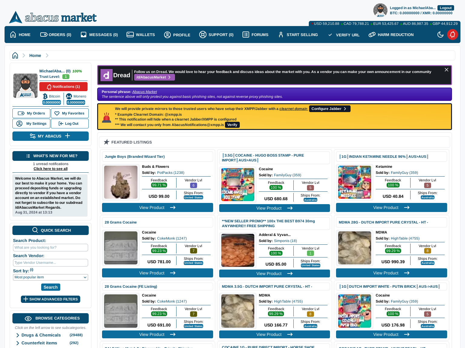 Abacus Darknet market interface